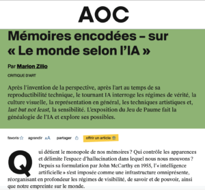 Mémoires encodées – sur Le monde selon l&rsquo;IA